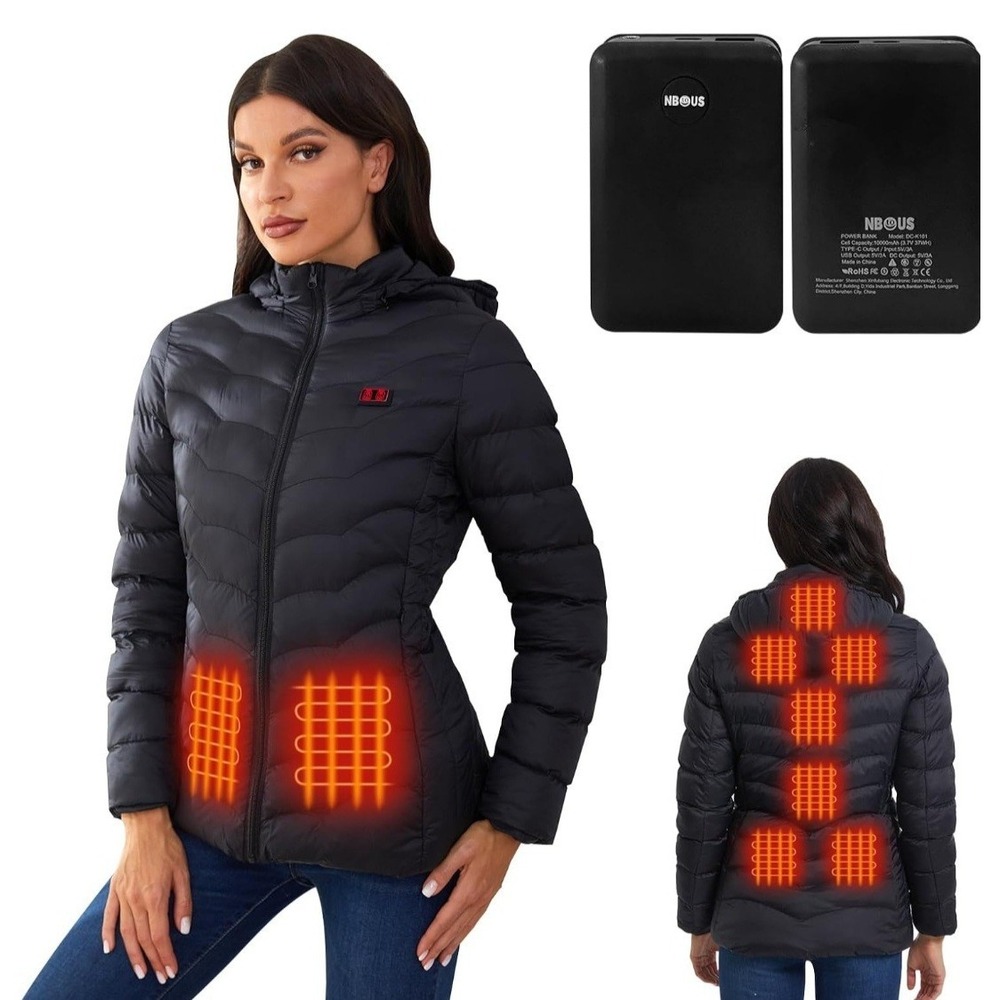 NBtoUS Heated Jacket Women's Size XL Black Brand New W/ 2 Power Banks